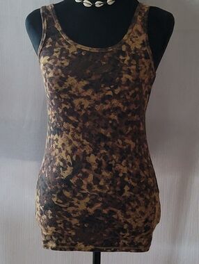 Brown & Gold Printed Tank Top - Women